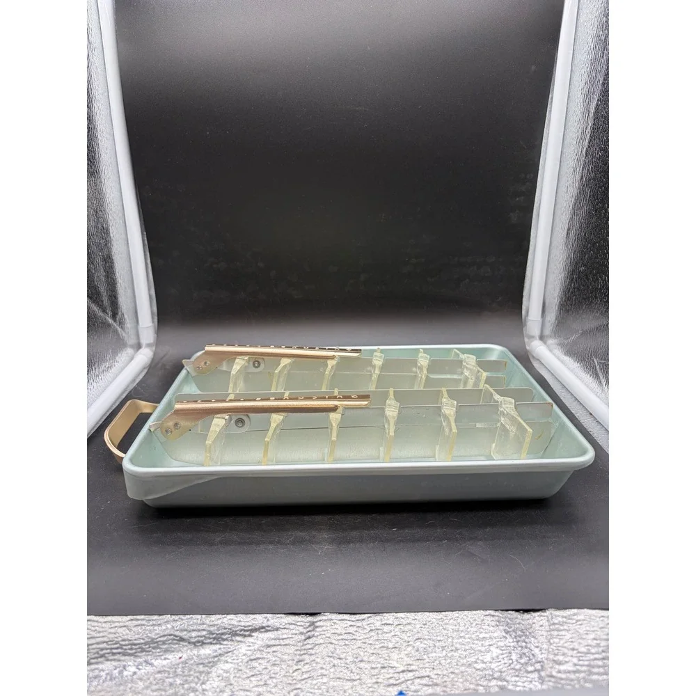 Vintage Frigidaire Quickube Aluminum Ice Cube Tray Blue Anodized Metal 2 Lever